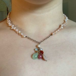 Vintage pink pearl and mixed stone choker necklace